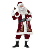 M-XXXL Adult Women Men's Deluxe Velvet Santa Claus Costume Suit Famle Xmas Christmas Red Long Dress