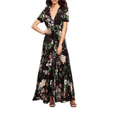 Women Maxi Sundress Button Up Split Floral Print Flower Evening Party Long Dress