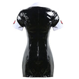 S-XXL Adult Women Halloween Cosplay Nurse Costume Sexy Black Shiny PVC Faux Leather Nurse Uniform