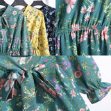 Women Long Sleeve Floral Print Midi Chiffon Casual Slim Party Lady Office Dress