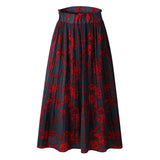 New White Dots Floral Print Pleated Midi Elegant Elastic High Waist Side Pockets Women Skirt