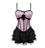 Women Sexy Shoulder Straps Overbust Corset Bustier Top With Mini Lace Skirt Fancy Dresses Costume Sexy Gothic Corsets Dress