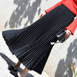 Summer Women Vintage Long Solid Elastic High Waist Party Casual Maxi Pleated Skirt
