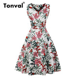 Rockabilly Vintage Navy Blue Floral A Line V Neck Cotton Casual Retro Summer Dress