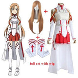 Anime Sword Art Online Asuna Yuuki Dress Cosplay Costumes Uniform for Halloween SAO Asuna Battle Suit Outfits Full Set with Wig