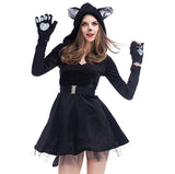 Black Cat Woman Costume Teen Girls Kitty Cat Tutu Dress With Cat Paws Fingerless Gloves Adult Animal Costume Party Fancy Dress