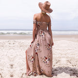 Women Off Shoulder Floral Print Boho Beach Summer Strapless Long Maxi Dress