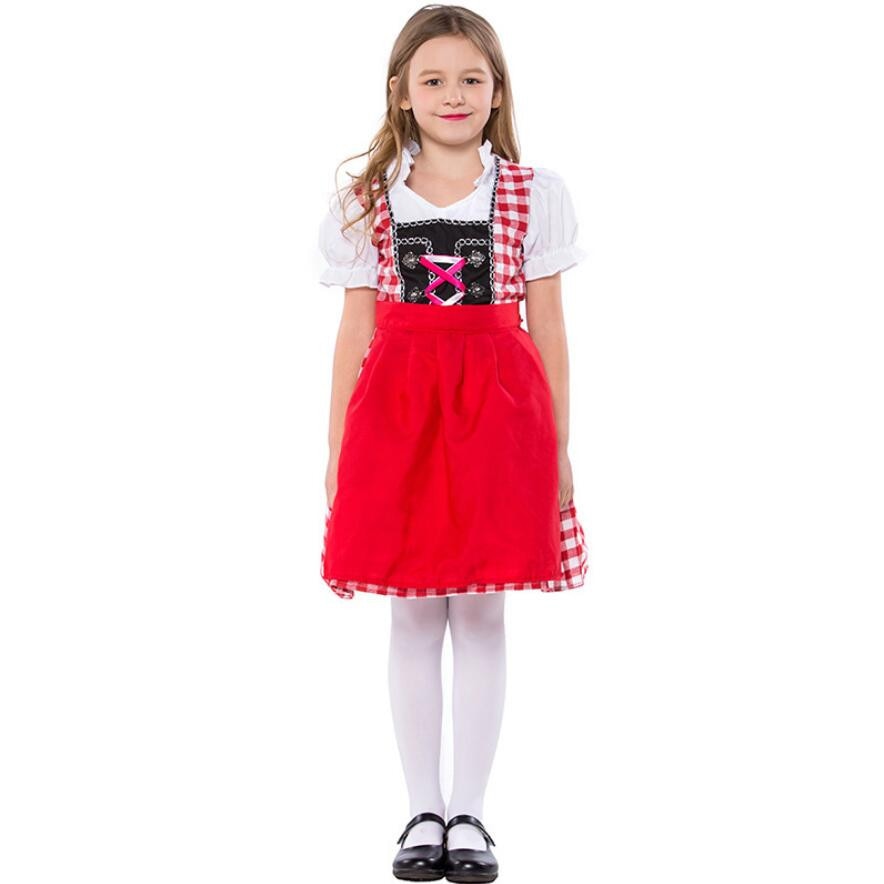 S-XL 2018 Children Oktoberfest Costume Red Plaid Octoberfest Bavarian Beer Kids Girl Dress