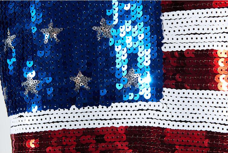 Sequin Rock and Roll American Flag USA US Red White Blue Glam Cami Top V Neck Adjustable Strap Camisole Sequin Tank Top Clubwear