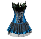 Size S-6XL Burlesque Overbust Corsets Embroidery Peacock Princess Corset Showgirl Dance Tutu skirt Cosplay Feathers Bustier