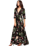 Women Maxi Sundress Button Up Split Floral Print Flower Evening Party Long Dress