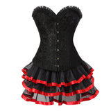 Steel Boned Corset Top with Tutu Skirt Sexy Overbust Steampunk Bustier Corset Dress Halloween Costumes for Women Plus Size Black