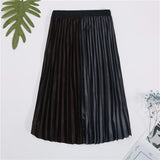 Velvet Pleated Women Casual High Waist Patchwork Pleated A Line Long Skirt