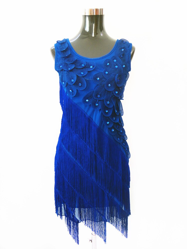Vintage Women 1920s Flapper Dress Beaded Tiered Fringe Scalloped Petal Summer Mini Party Dress With Appliques