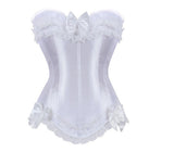 Sexy Satin Overbust Corset and Bustiers Tops with side Zipper Lace Bowknot Decorated Showgirl Body Shaper Plus Size XS-6XL