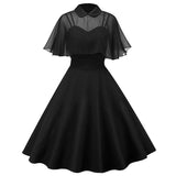 Rockabilly Vintage Two Piece Black Chiffon Cape A Line Pin up Dress