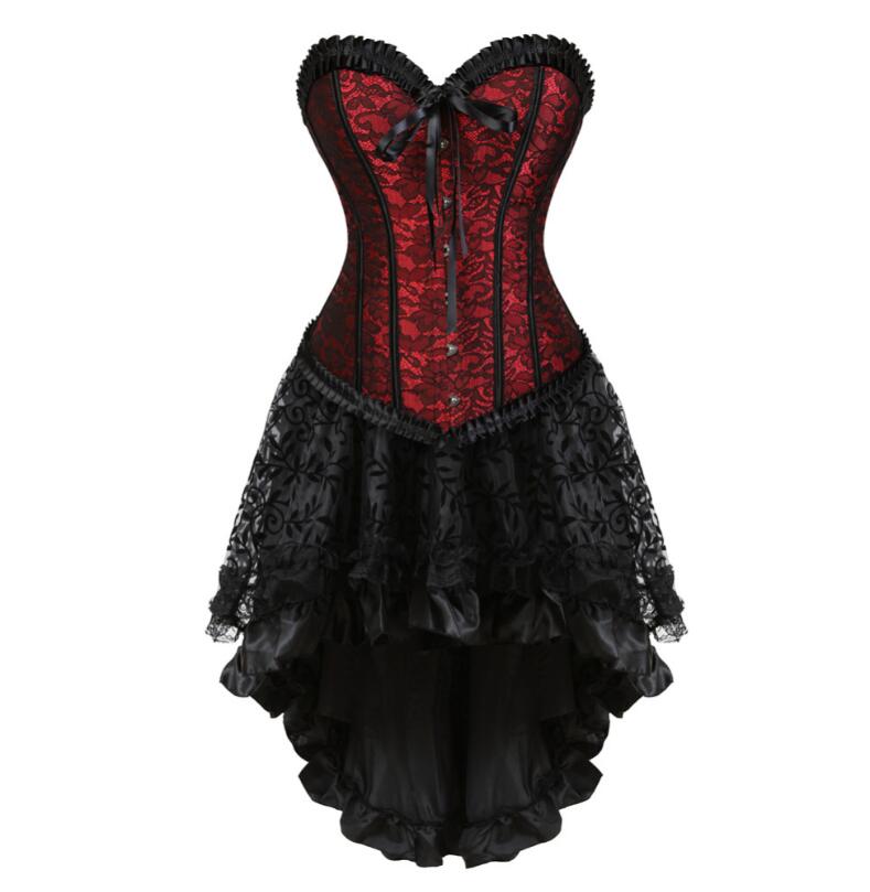 Steampunk Corset Dress Bustier Gothic Corselet Sexy Corsets Women Lace Off  Shoulder Satin Party Hot Long Dresses Top Skirts Set