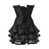 Steel Boned Corset Top with Tutu Skirt Sexy Overbust Steampunk Bustier Corset Dress Halloween Costumes for Women Plus Size Black