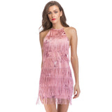 4 Color Embroidery Sequin Fringe Tassel Cut Out Sleeveless Strap Sexy Party Runway Dress