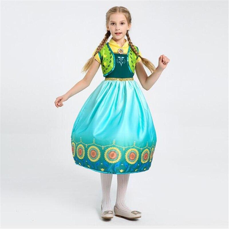 Deluxe Girls Anna Princess Costume Fancy Halloween Children Cosplay Colthing