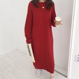 Winter Women Long Sleeve Long Sweater Dress Female Pullover Straight Knitted Solid Korean Clothes Plus Size Robe Femme