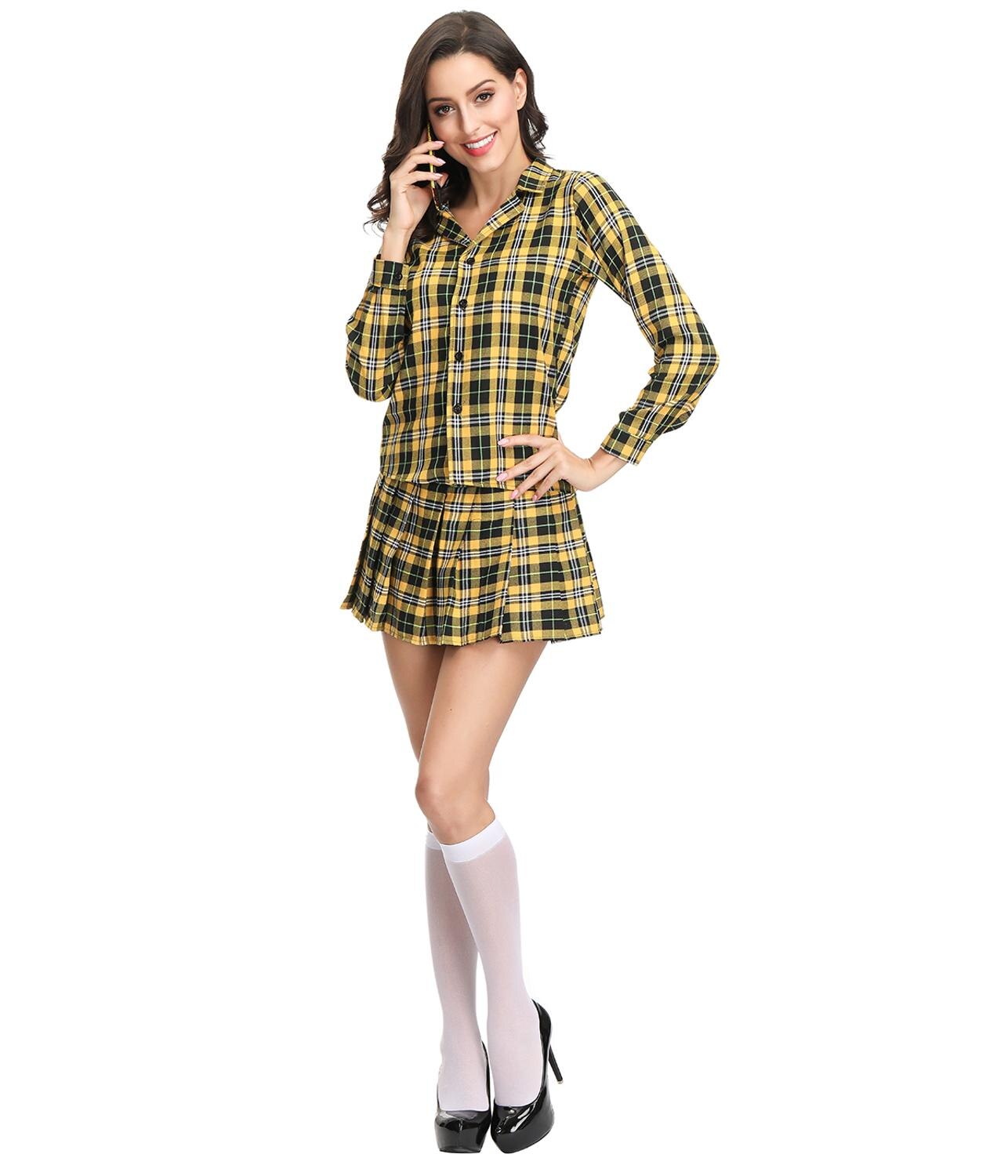 Plaid Skirt Cosplay School Girls Uniform Costume Women Sexy Long Sleeve Top Skirts Role Play Sexy Student Costumes