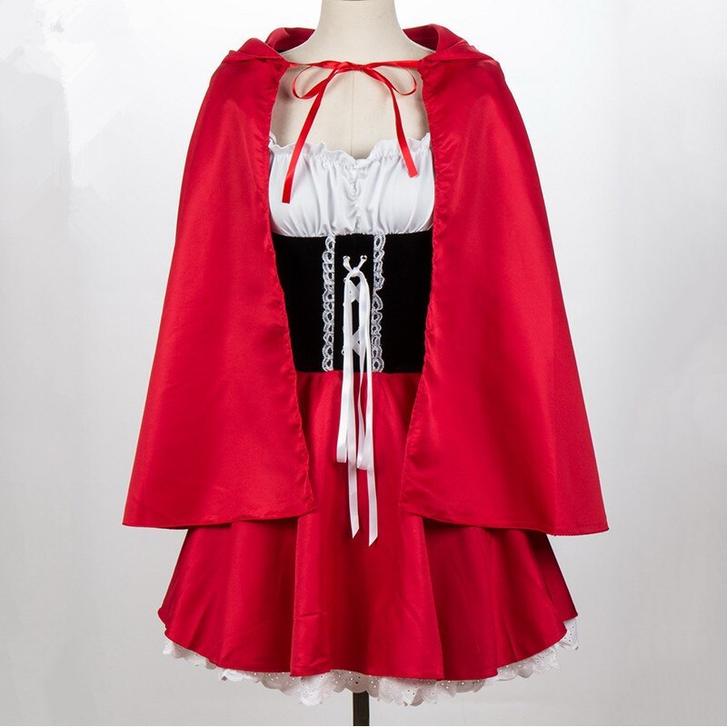 Plus Size S-6XL Sexy Womens Fairy Tale Little Red Riding Hood Costume For Halloween Cosplay Fancy Dress With Cloak