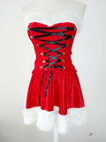 Women's Santa Claus Costume Deluxe Velvet Christmas Xmas Red Girl Dress+Hat