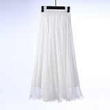 Women Chiffon High Waist Beach Summer Boho Maxi Ruffles Hem Long White Skirt