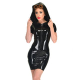 S-XXXL Gothic Punk Sexy Shiny Wet Look Faux Leather Dress With Zipper Hooded Bodycon Latex PVC Dress Clubwear Pole Dance Costume