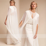 Hot Women Long Chiffon Cape White /Ivory Wedding Jacket Cloak Bridal Dress Wraps