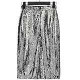 Shiny Stretchy High Waist Gold Black Silver Women Sequin Pencil Skirt Jupe Falda Saia Long Sexy Club Party Bodycon Midi Skirt