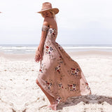 Women Off Shoulder Floral Print Boho Beach Summer Strapless Long Maxi Dress