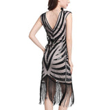 1920s V Back Sleeveless Beaded Fringed Great Gatsby Dress Summer Vintage Midi Sequin Dress