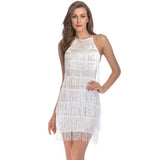 4 Color Embroidery Sequin Fringe Tassel Cut Out Sleeveless Strap Sexy Party Runway Dress