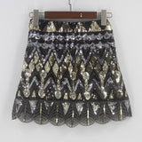 Luxurious Designer Baroque Stunning Embroidery Sequined Beaded Mini Skirt Vintage Scalloped Hem Pencil Skirt