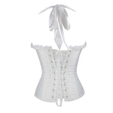 Halter Corsets Sexy Lace Up Overbust Corselet With Cup Lingerie Satin Side Zipper Corset and Bustiers Women Vest Bustier