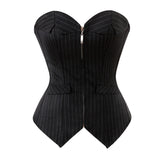 Fashion Sexy Black Striped Overbust Corset Office Lady Corselet Sexy Women Zip Corset Bustier Strapless Tops Costume Plus Size