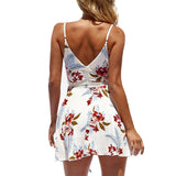 Floral Print Casual Sundress Sashes Cross V Neck Spaghetti Strap Backless A Line Dress