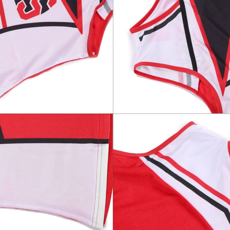 Red Sexy Cheerleaders Costume Halloween Party Outfit Cheering Costume Top+Skirts+Pompoms