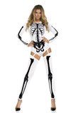 Women Skeleton Pattern Tight Bodysuit Long Sleeve Jumpsuit Halloween Party Horror Costume Funny Demon Skull Cosplay Outfit