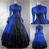 2021 Brand New Blue/Purple Long Sleeve Lace Civil War/Southern Ball Gowns Retro Dress For Dancing Party Dresses