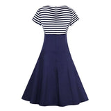Plus Size Vintage Striped Summer Dress Women Button Retro A Line Black Dress