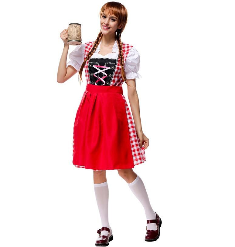 Adult Womens German Beer Girl Costume Fraulein Dirndl Fancy Dress Oktoberfest Maid Costume Halloween Party Outfit