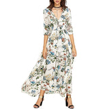 Women Maxi Sundress Button Up Split Floral Print Flower Evening Party Long Dress