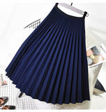 New Autumn Women Vintage High Waist Pleated Casual Loose Solid Stretch Skirts