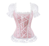 Satin Lace overlay Sexy Bride Corsets Bustiers Gothic Lace up Retro Overbust Corset Shoulder Straps Body Shapewear Corselet