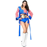 Adult Women American Flag Boxer Costume Set Girl Boxing Match Performance Clothes Halloween Party Cosplay Uniform