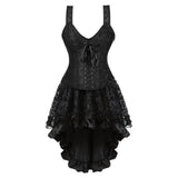 Sexy Brocade Corset with Skirt Straps Lace-up Jacquard Overbust Corset Dress Body Shaper Waist Cincher Bustier Dance Dress