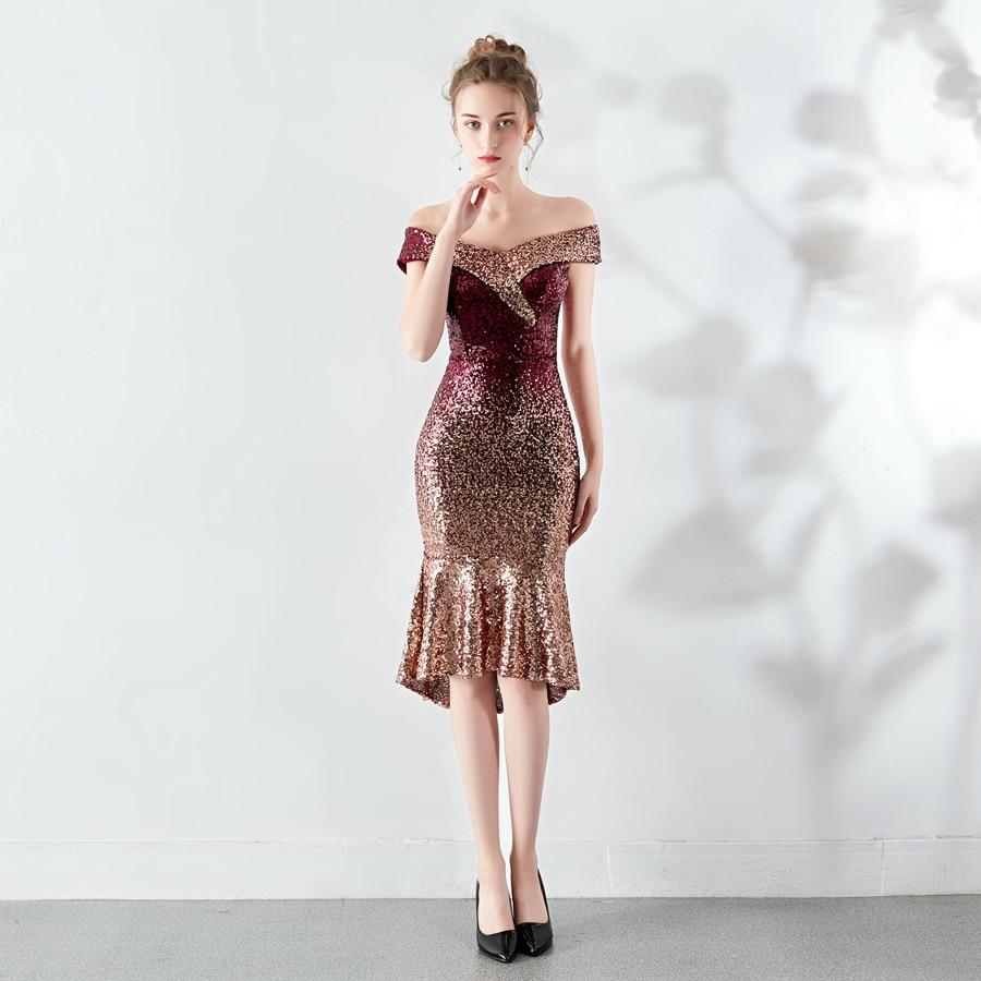 New Women Elegant Short Sequin Prom Dress Knee Length Sparkle Evening Party Dress